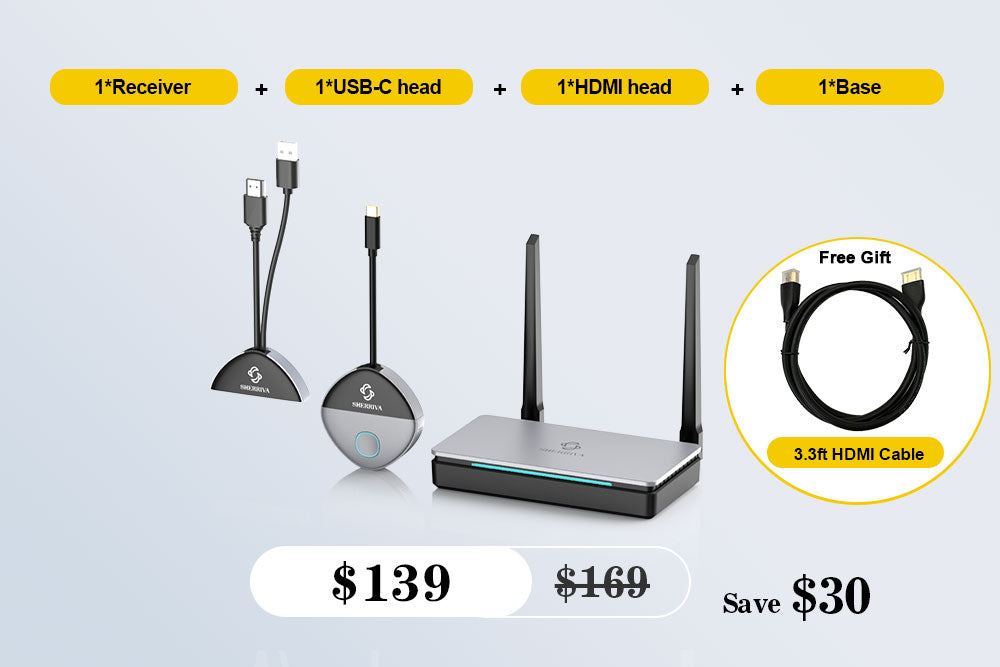 Wireless HDMI & USB-C Transmitter/Receiver - 0.05s Ultra-Low Latency, 328ft Range, No Wi-Fi or App Needed