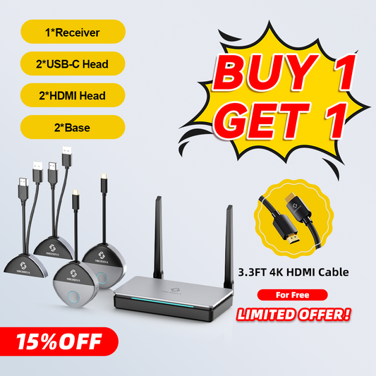 Wireless HDMI & USB-C Transmitter/Receiver - 0.05s Ultra-Low Latency, 328ft Range, No Wi-Fi or App Needed