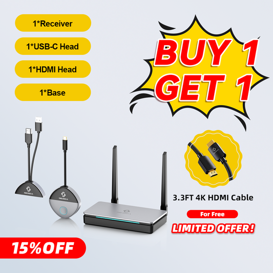 Wireless HDMI & USB-C Transmitter/Receiver - 0.05s Ultra-Low Latency, 328ft Range, No Wi-Fi or App Needed