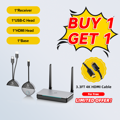 Wireless HDMI & USB-C Transmitter/Receiver - 0.05s Ultra-Low Latency, 328ft Range, No Wi-Fi or App Needed