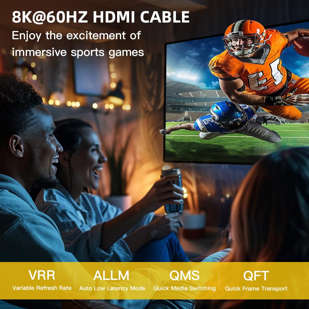 8K@60Hz HDMI Cable features: VRR\ALM\QMS\QFT
