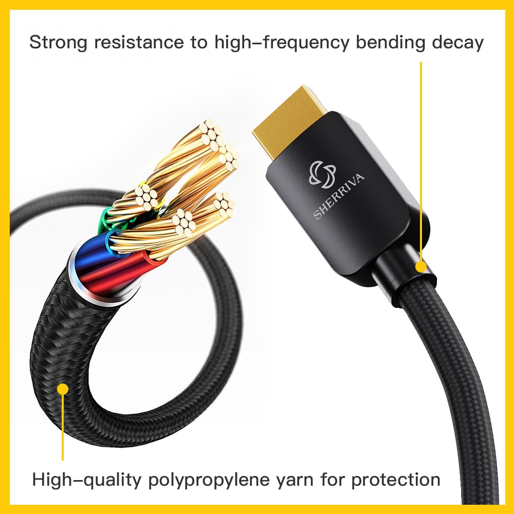 SHERRIVA's HDMI Cable has high-quality polypropylene yarn for protection.