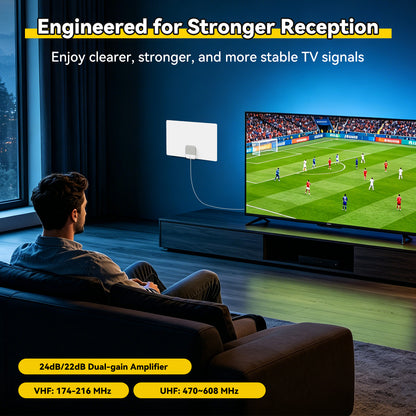 Person watching soccer on TV with SHERRIVA's TV antenna in the room