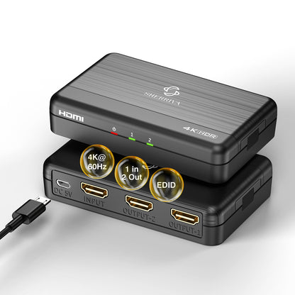 HDMI splitter device with SHERRIVA branding on a white background