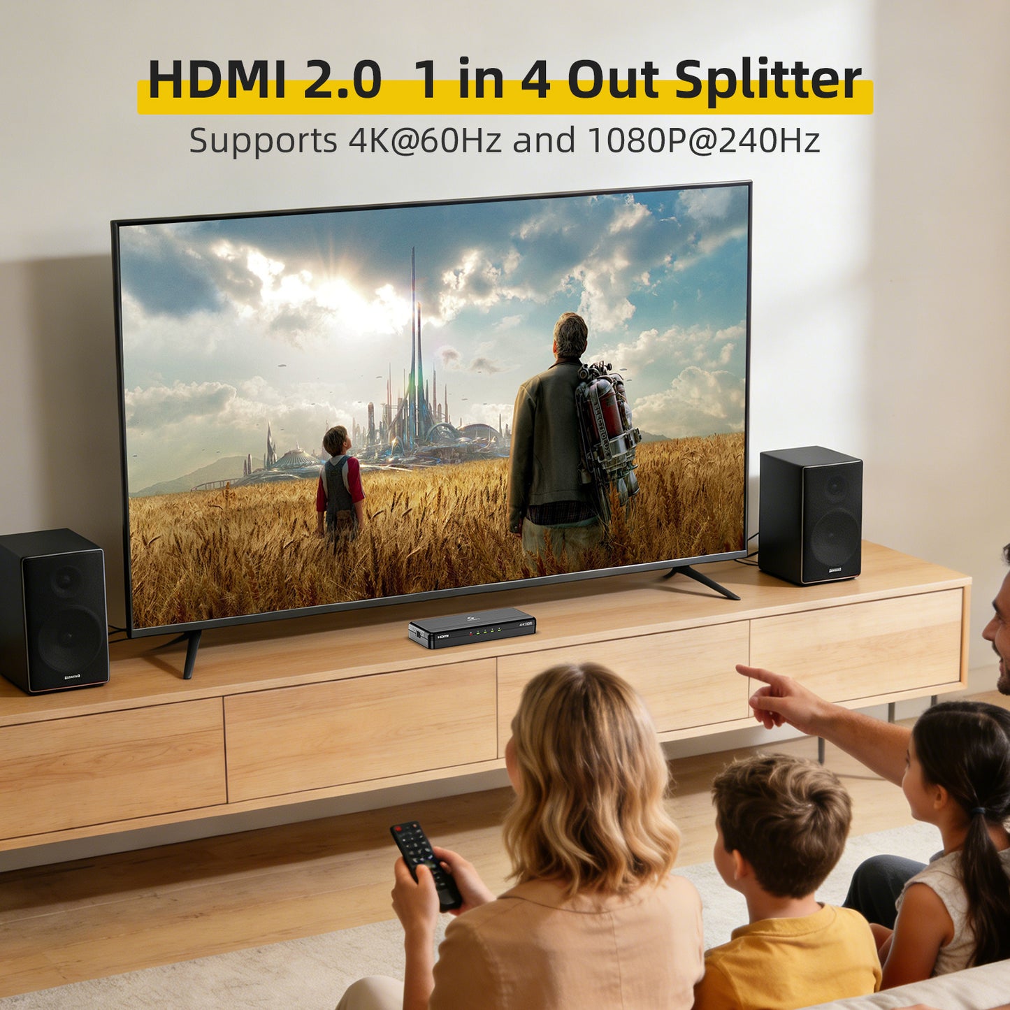 4K HDMI Splitter 1 in 4 Out – 4K@60Hz, 1080p@240Hz, Auto Downscaling, VRR/ALLM